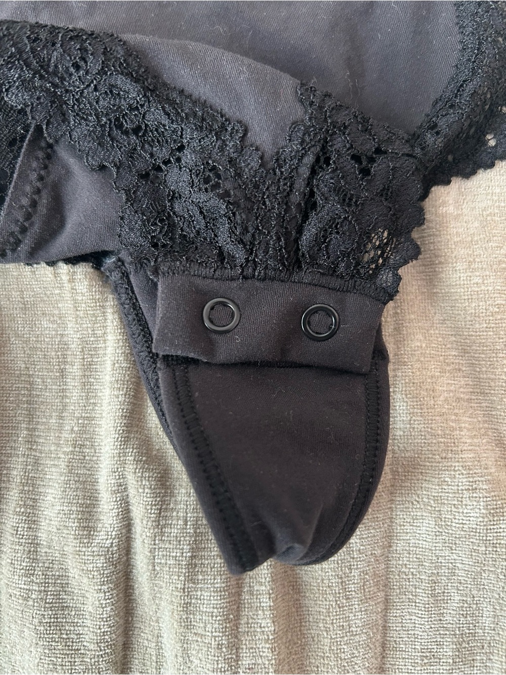 SKIMS Fits Everybody Lace Cami Thong Bodysuit in Onyx - Picture 6 of 9